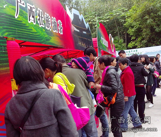 市民和游客观看民族技师们打油茶，并品尝各种风味油茶